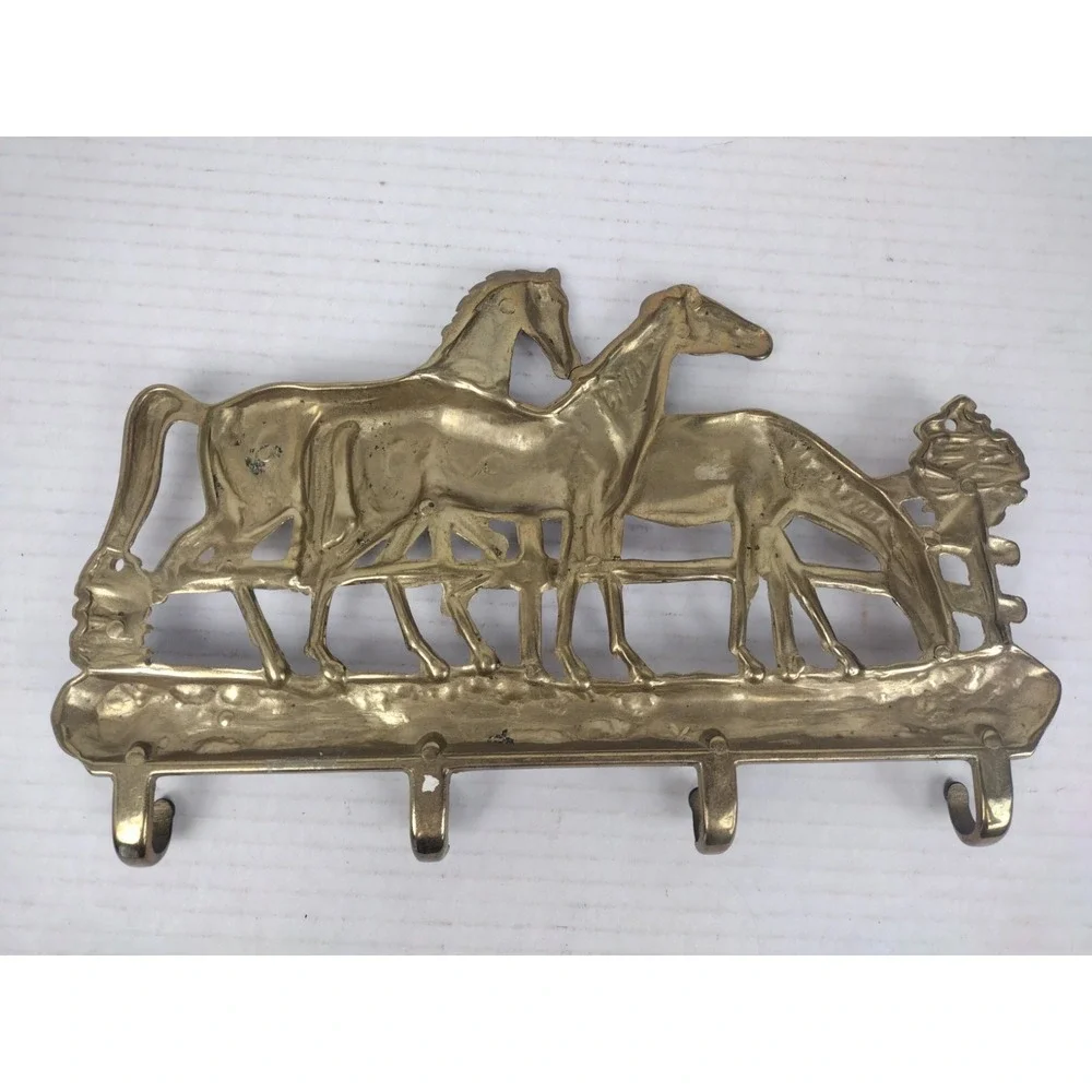 Vtg Brass Key Rack with Horses /Wall Rack Keyholder/Horse Art Italy? Patina!